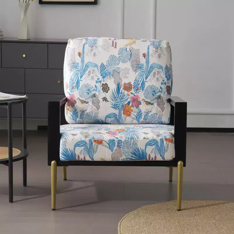 Fauteuil en velours en métal et hévéa Mid-Century Modern
