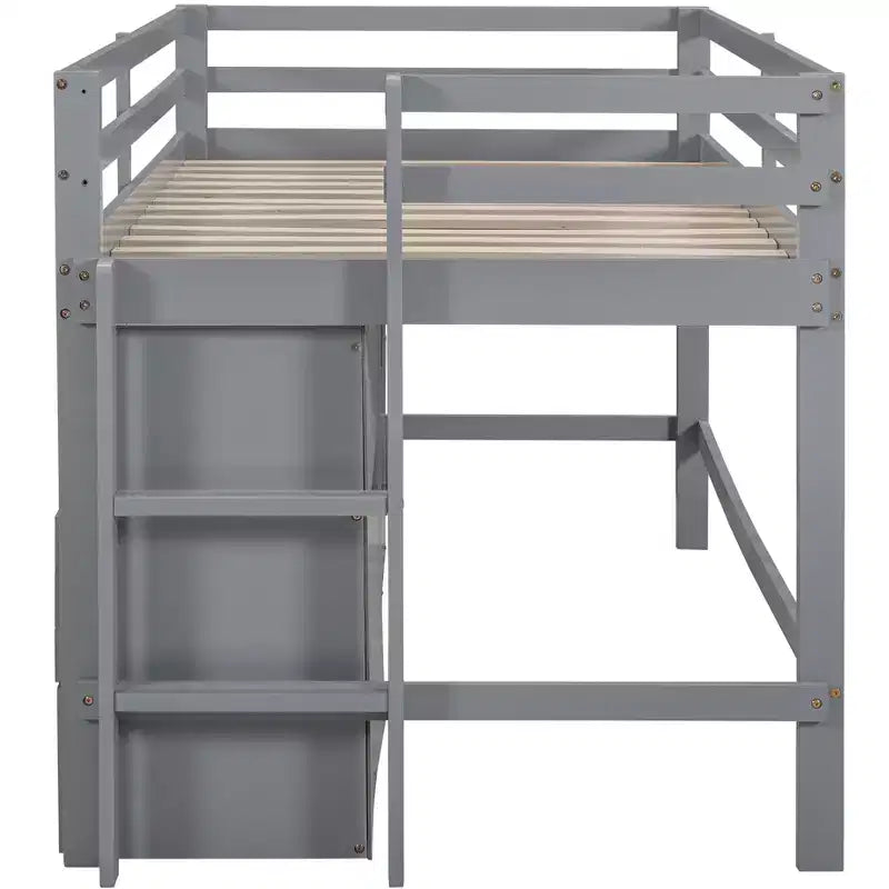 Lit mezzanine double de design moderne avec 4 tiroirs, armoire basse et étagères