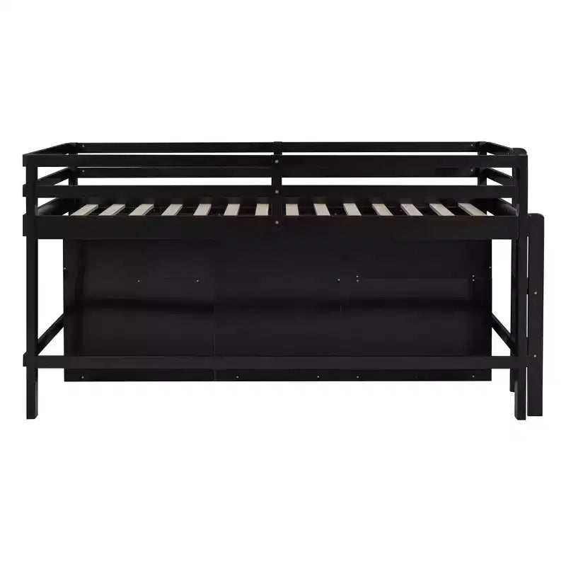 Lit mezzanine double de design moderne avec 4 tiroirs, armoire basse et étagères