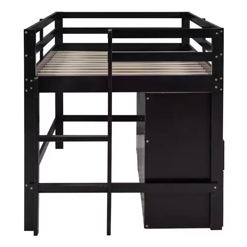 Lit mezzanine double de design moderne avec 4 tiroirs, armoire basse et étagères