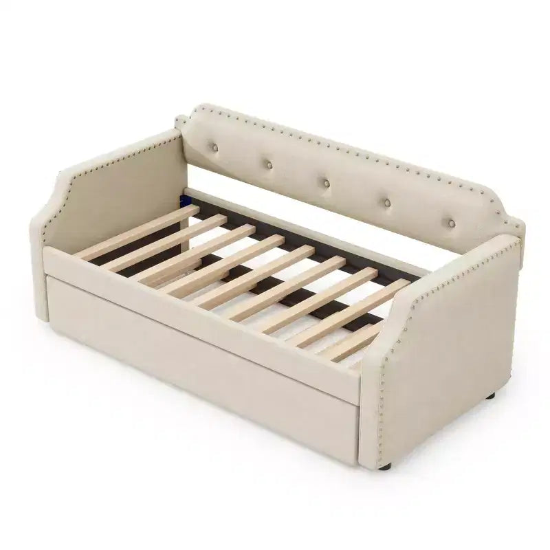 Lit de repos gigogne rembourré, taille simple, avec sommier à lattes en bois, cadre rembourré pour canapé-lit