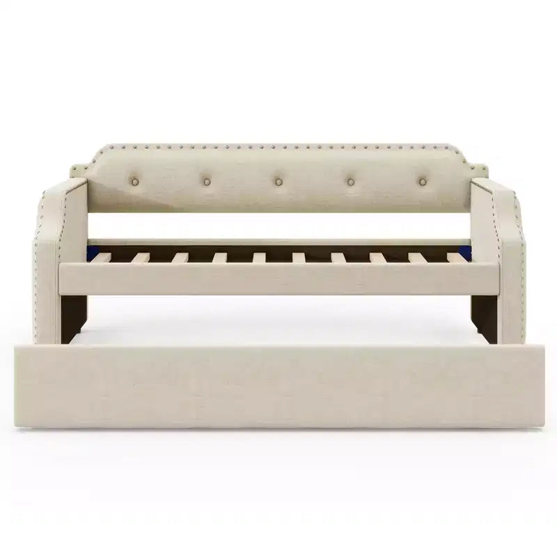 Lit de repos gigogne rembourré, taille simple, avec sommier à lattes en bois, cadre rembourré pour canapé-lit