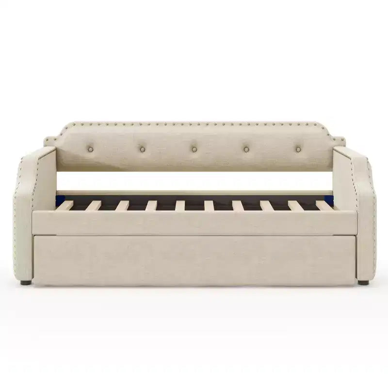 Lit de repos gigogne rembourré, taille simple, avec sommier à lattes en bois, cadre rembourré pour canapé-lit