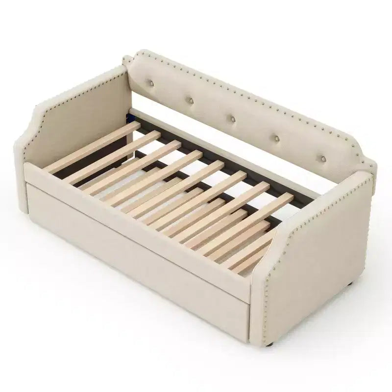 Lit de repos gigogne rembourré, taille simple, avec sommier à lattes en bois, cadre rembourré pour canapé-lit