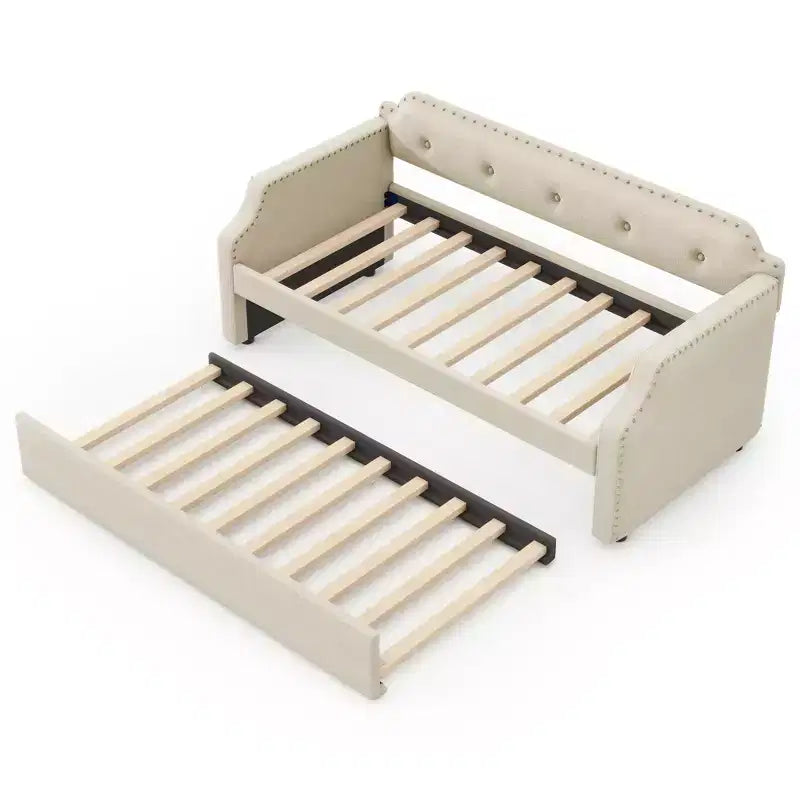 Lit de repos gigogne rembourré, taille simple, avec sommier à lattes en bois, cadre rembourré pour canapé-lit