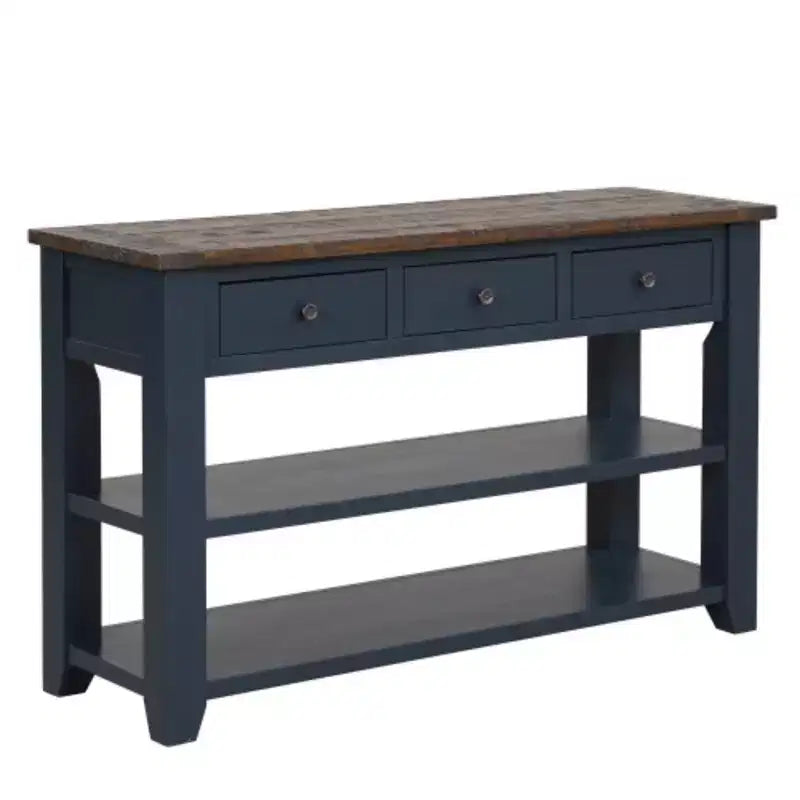 Console robuste en bois de pin, table d'entrée et d'appoint contemporaine avec trois tiroirs et deux étagères, montage simple