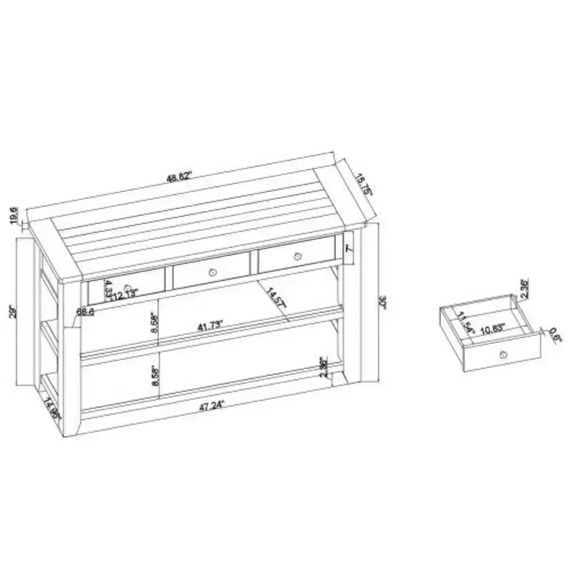 Console robuste en bois de pin, table d'entrée et d'appoint contemporaine avec trois tiroirs et deux étagères, montage simple