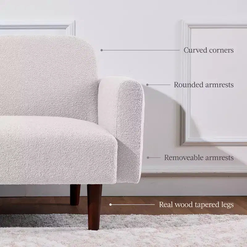 Canapé-lit futon incurvé convertible, tissu bouclette à dossier séparé