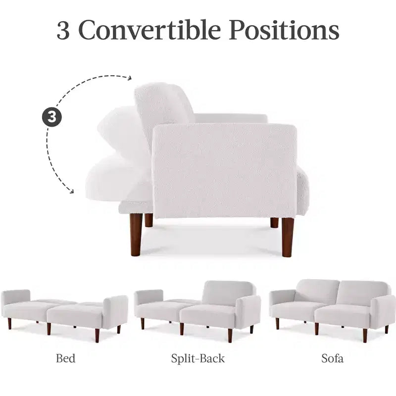 Canapé-lit futon incurvé convertible, tissu bouclette à dossier séparé