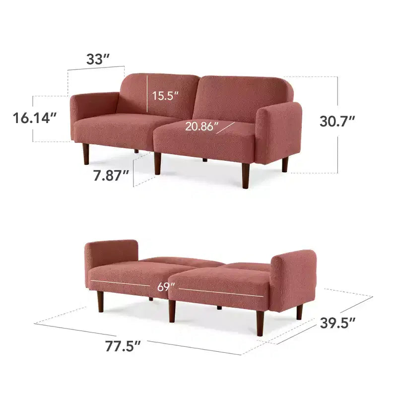 Canapé-lit futon incurvé convertible, tissu bouclette à dossier séparé