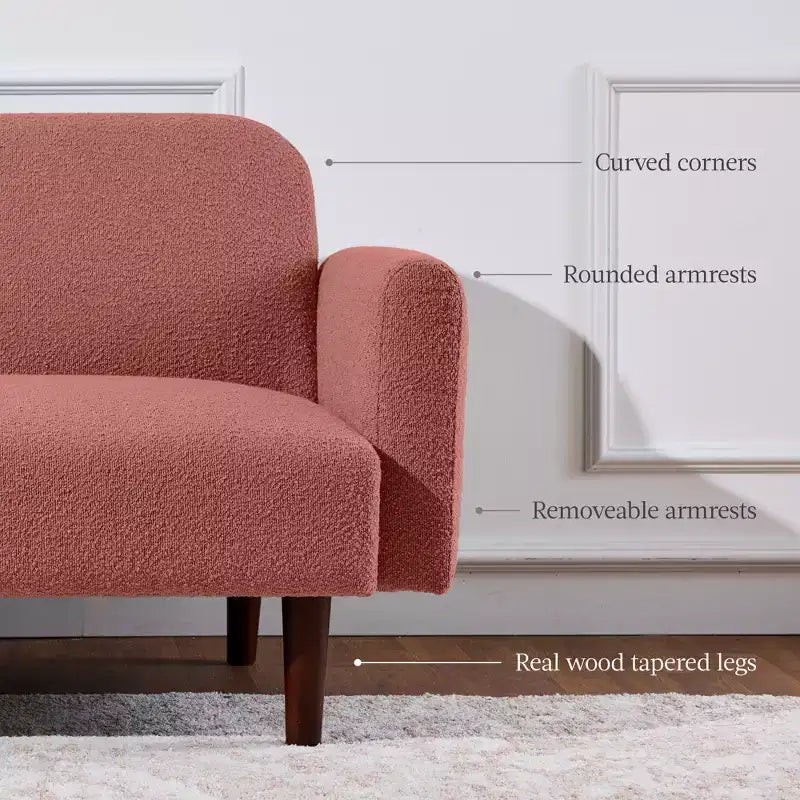 Canapé-lit futon incurvé convertible, tissu bouclette à dossier séparé