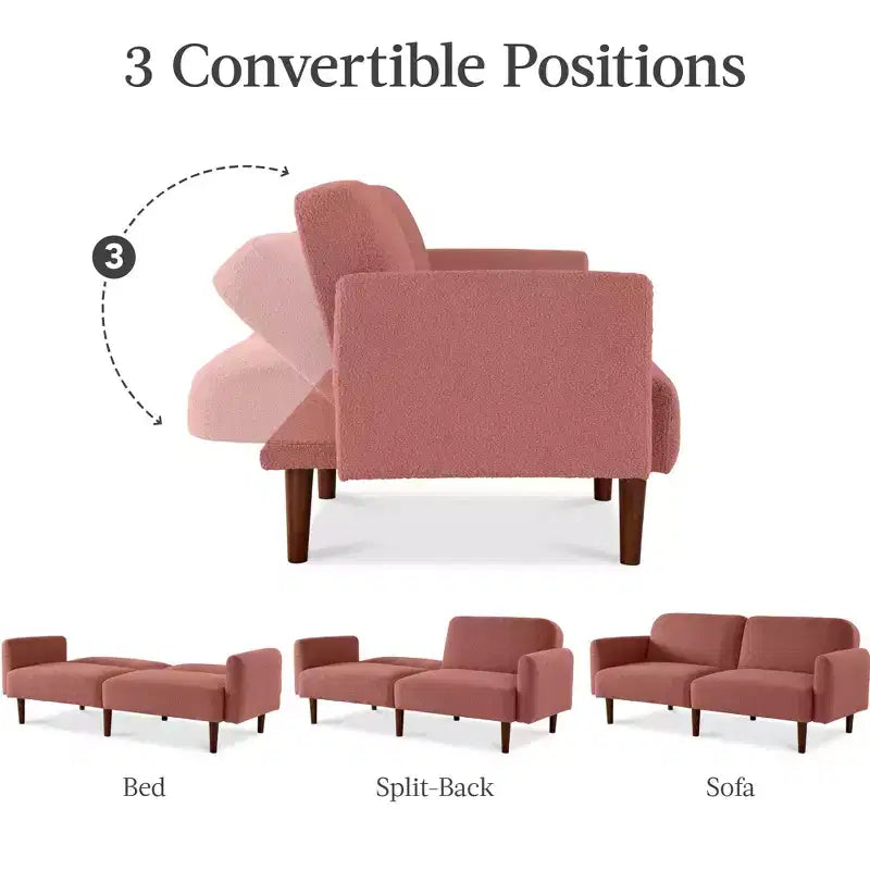 Canapé-lit futon incurvé convertible, tissu bouclette à dossier séparé
