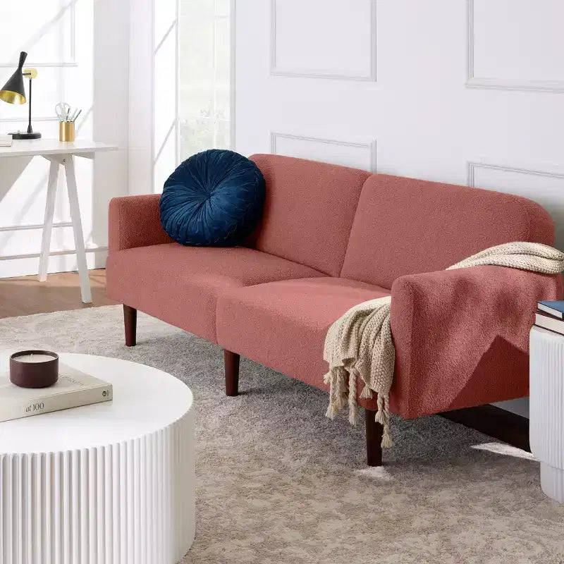 Canapé-lit futon incurvé convertible, tissu bouclette à dossier séparé