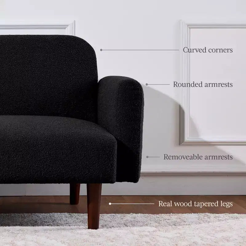 Canapé-lit futon incurvé convertible, tissu bouclette à dossier séparé