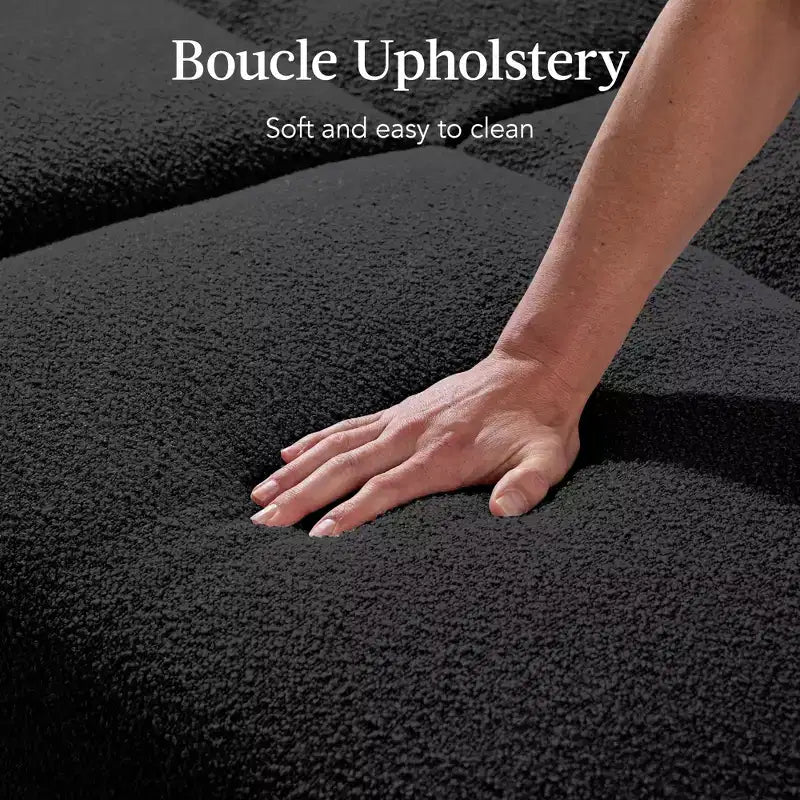 Canapé-lit futon incurvé convertible, tissu bouclette à dossier séparé