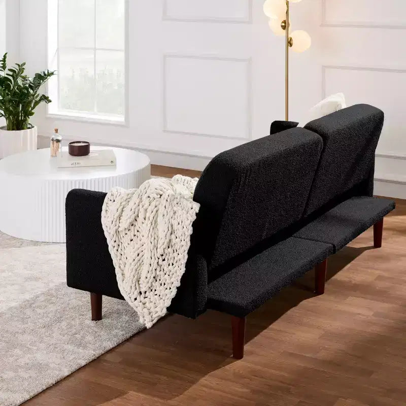 Canapé-lit futon incurvé convertible, tissu bouclette à dossier séparé