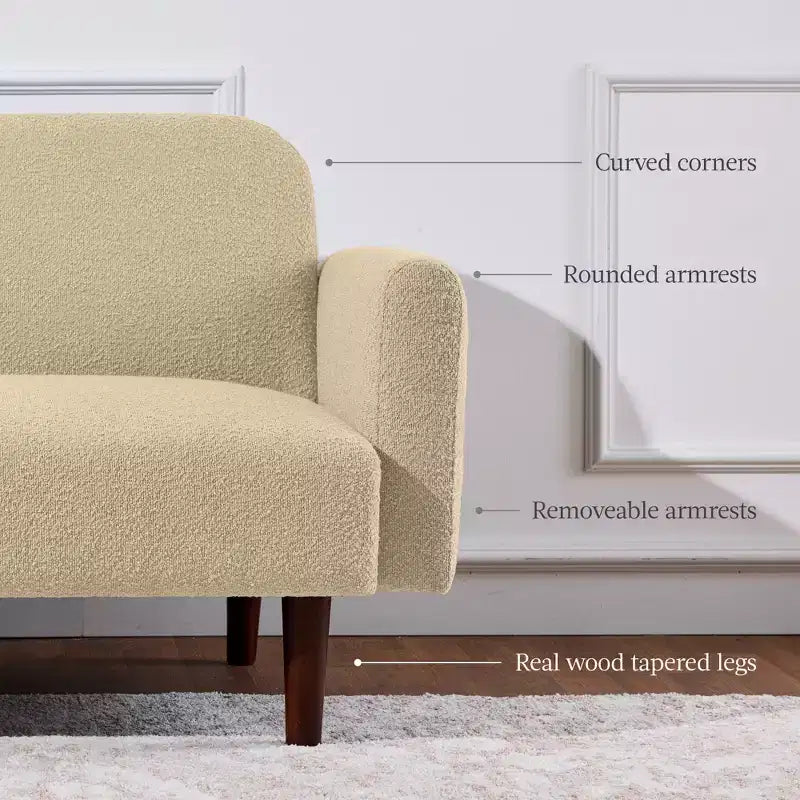 Canapé-lit futon incurvé convertible, tissu bouclette à dossier séparé