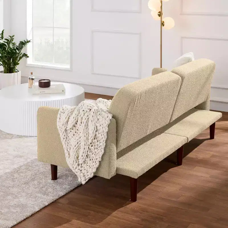 Canapé-lit futon incurvé convertible, tissu bouclette à dossier séparé
