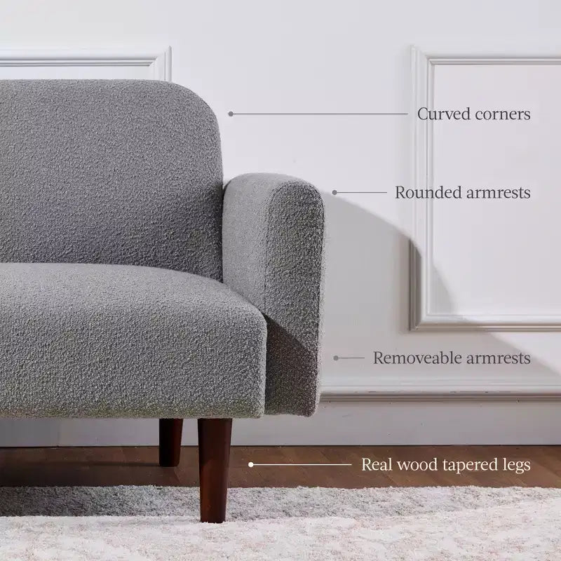 Canapé-lit futon incurvé convertible, tissu bouclette à dossier séparé