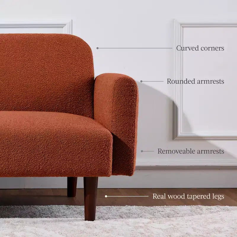 Canapé-lit futon incurvé convertible, tissu bouclette à dossier séparé