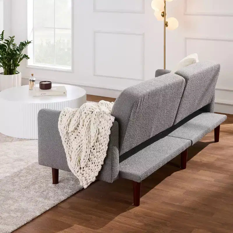 Canapé-lit futon incurvé convertible, tissu bouclette à dossier séparé