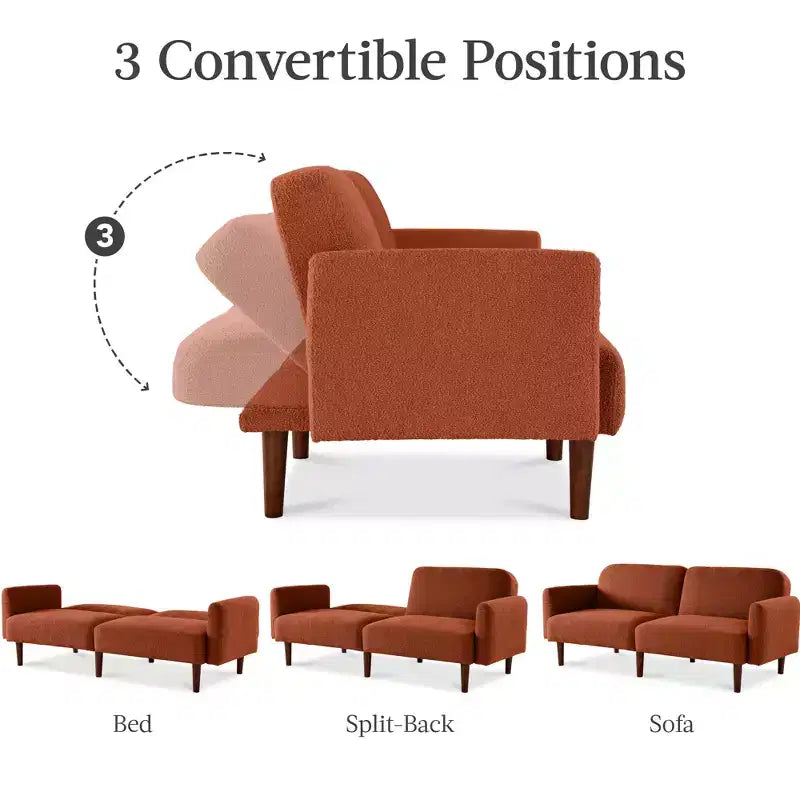Canapé-lit futon incurvé convertible, tissu bouclette à dossier séparé