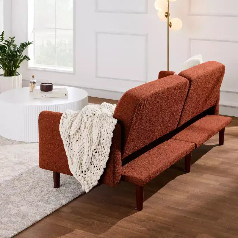 Canapé-lit futon incurvé convertible, tissu bouclette à dossier séparé