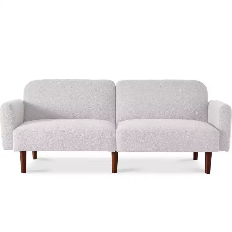 Canapé-lit futon incurvé convertible, tissu bouclette à dossier séparé