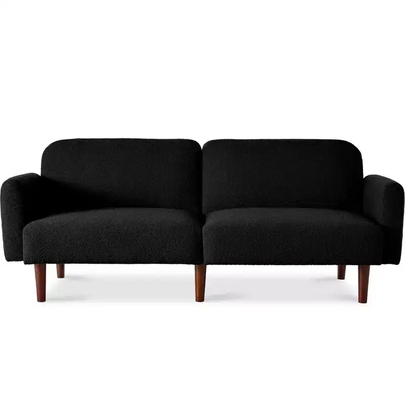 Canapé-lit futon incurvé convertible, tissu bouclette à dossier séparé