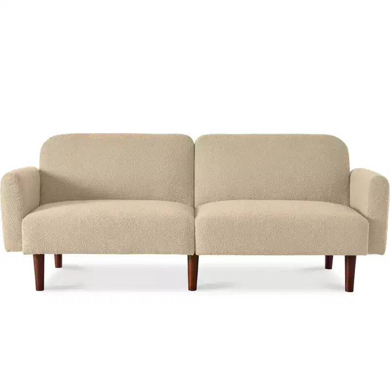 Canapé-lit futon incurvé convertible, tissu bouclette à dossier séparé
