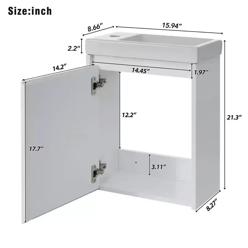 Meuble-lavabo de salle de bain avec évier, meuble-lavabo avec portes à fermeture amortie, meuble de salle de bain mural flottant avec évier pour petit espace