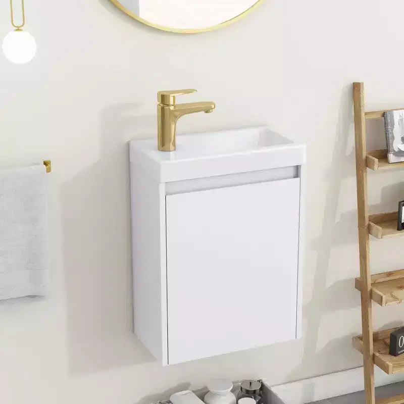 Meuble-lavabo de salle de bain avec évier, meuble-lavabo avec portes à fermeture amortie, meuble de salle de bain mural flottant avec évier pour petit espace