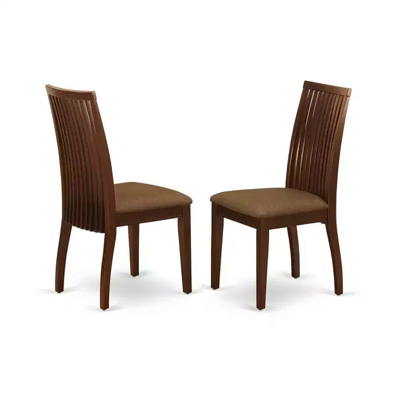 HomeStock Belmont 2 Dining chair with Linen Fabric Fabric Sea in Mahogany finish