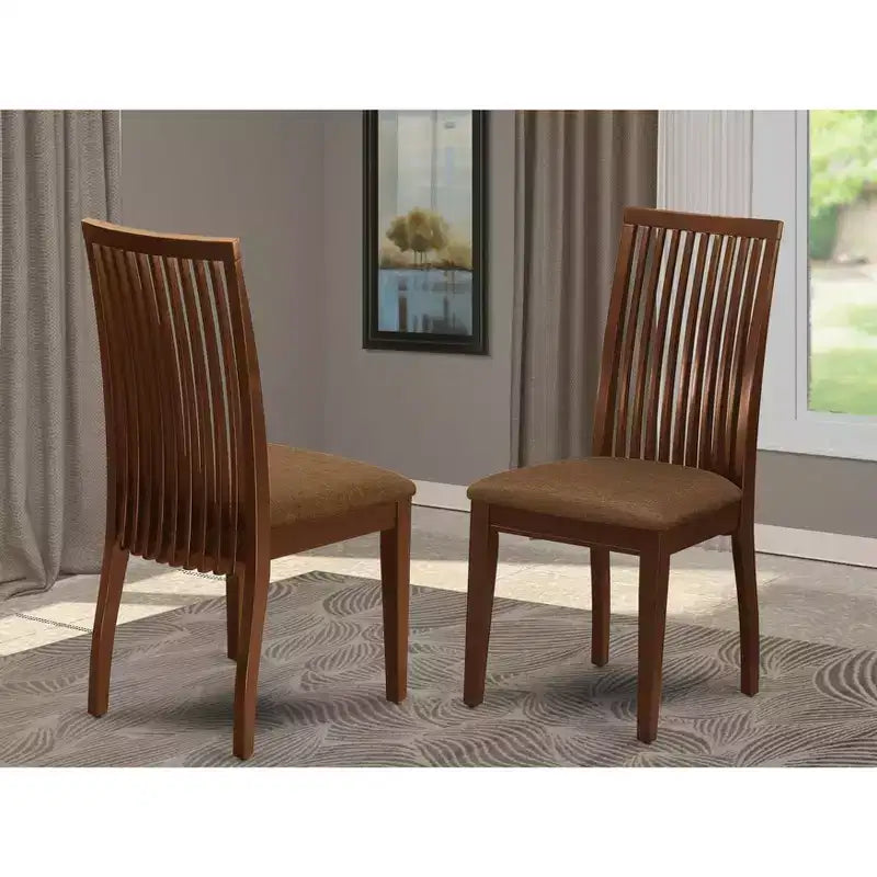 2 chaises de salle à manger en lin avec finition acajou