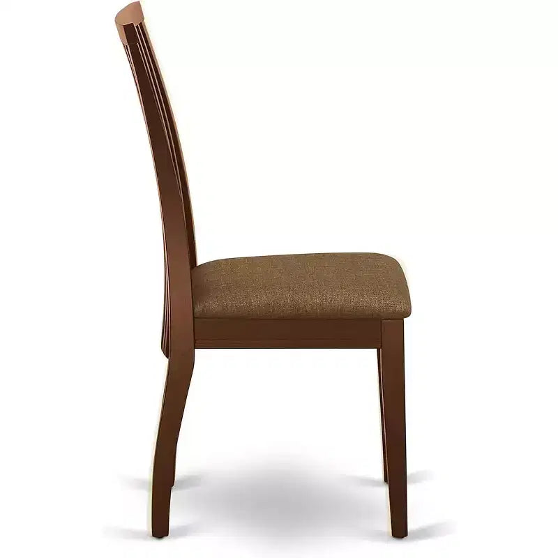 2 chaises de salle à manger en lin avec finition acajou