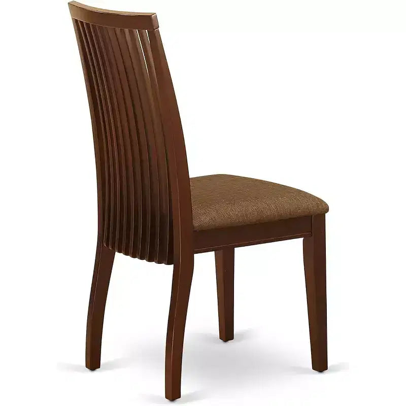 2 chaises de salle à manger en lin avec finition acajou