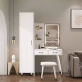 Karl Home White Makeup Vanity Table and Slim Armoire Wardrobe Set