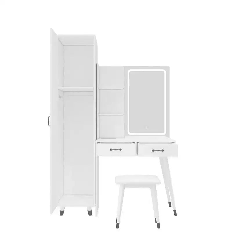 Ensemble coiffeuse blanche et armoire penderie étroite