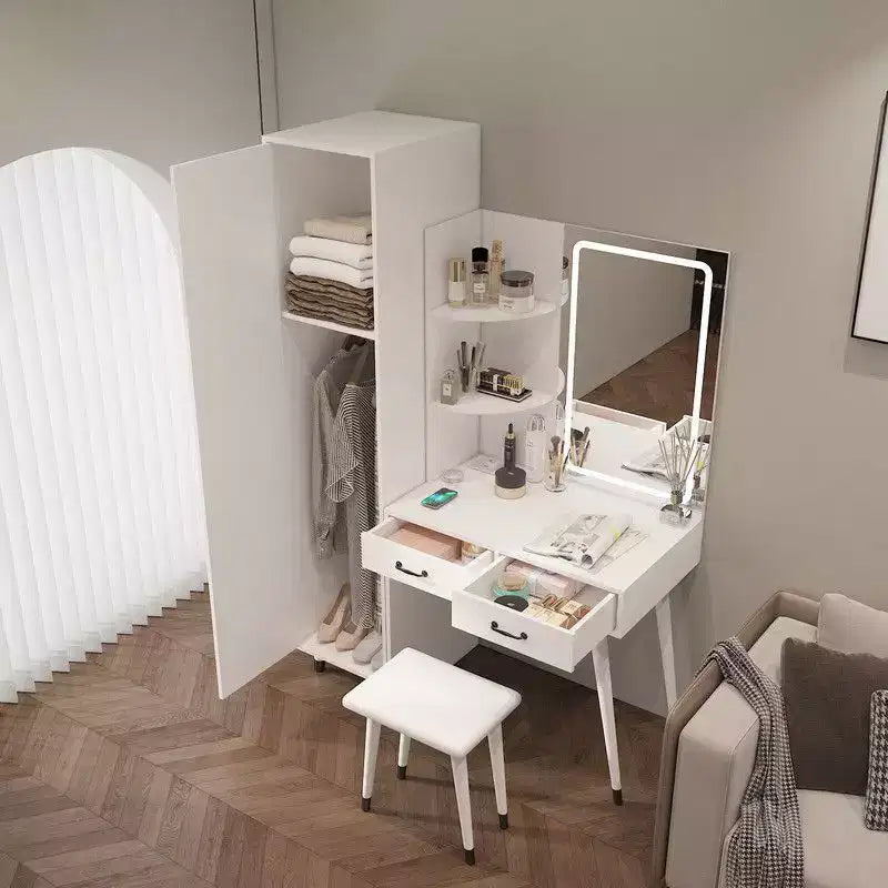 Ensemble coiffeuse blanche et armoire penderie étroite