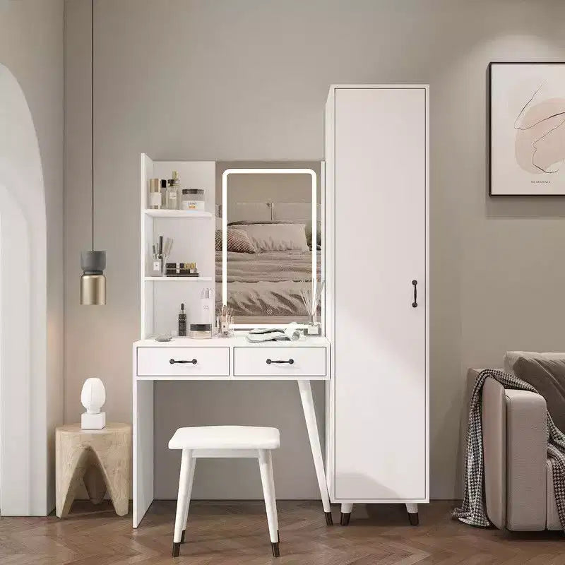 Ensemble coiffeuse blanche et armoire penderie étroite