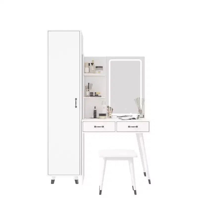 Ensemble coiffeuse blanche et armoire penderie étroite