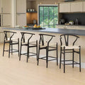 MAYEERTY Beige Fully Assembled Wishbone Weave Bar Stool Modern Sturdy for Kitchen Island