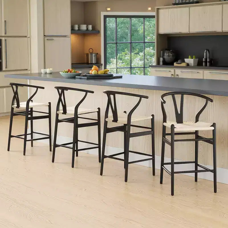 MAYEERTY Beige Fully Assembled Wishbone Weave Bar Stool Modern Sturdy for Kitchen Island