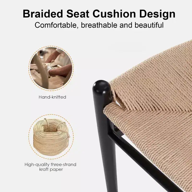 Tabouret de bar Wishbone tissé beige entièrement assemblé, moderne et robuste pour îlot de cuisine
