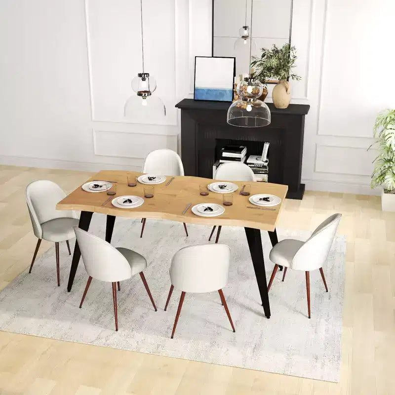 Table à manger rectangulaire 6 places, aspect bois moderne avec pieds en métal noir