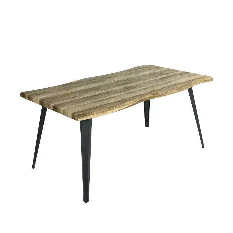 Table à manger rectangulaire 6 places, aspect bois moderne avec pieds en métal noir