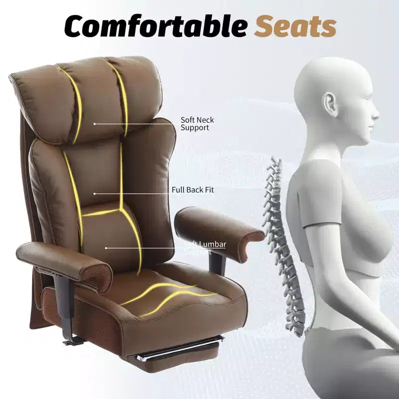 Fauteuil de bureau ergonomique 450 lbs avec repose-pieds, Fauteuil de direction en cuir PU à dossier haut avec support lombaire et accoudoirs réglables