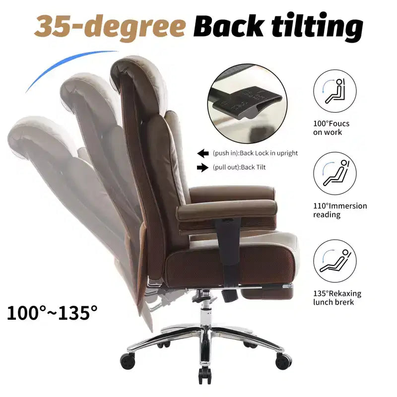Fauteuil de bureau ergonomique 450 lbs avec repose-pieds, Fauteuil de direction en cuir PU à dossier haut avec support lombaire et accoudoirs réglables