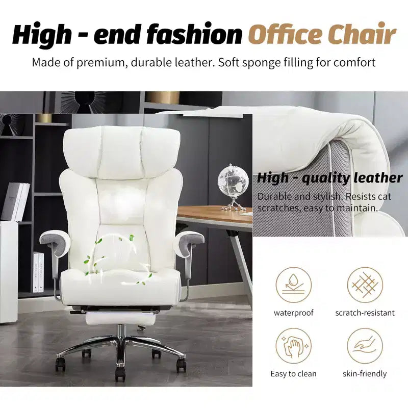 Fauteuil de bureau ergonomique 450 lbs avec repose-pieds, Fauteuil de direction en cuir PU à dossier haut avec support lombaire et accoudoirs réglables