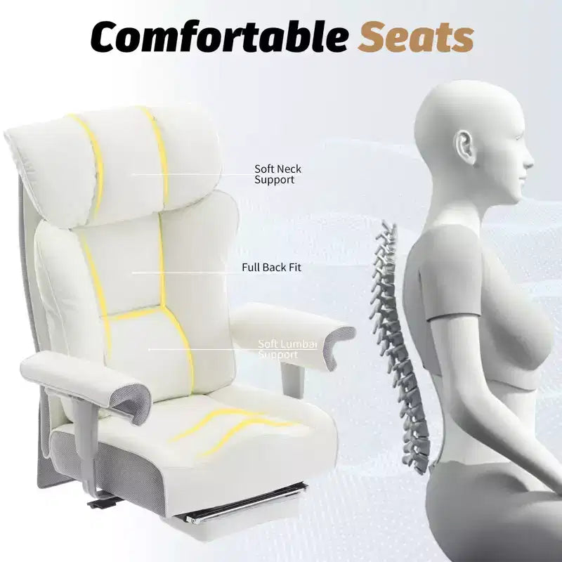 Fauteuil de bureau ergonomique 450 lbs avec repose-pieds, Fauteuil de direction en cuir PU à dossier haut avec support lombaire et accoudoirs réglables